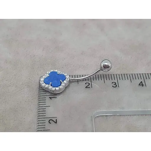 Серебряная серьга для пирсинга пупка Ирий Клевер с лазуритом. 6025.3 - фото 4