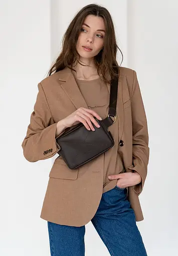 Шкіряна поясна сумка Dropbag Mini темно-коричнева - фото 9