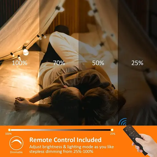 Bomcosy Сонячні зовнішні струнні світильники з дистанційним керуванням, 100-футові водонепроникні світильники для патіо G40 комерц - фото 2