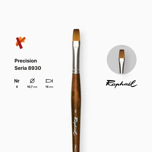 Кисть синтетика плоская Raphael Precision, №8, для акрила и масла, длинная ручка - фото 2