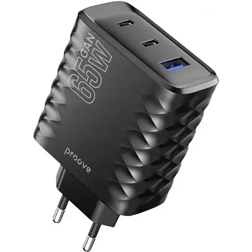 Зарядний пристрій швидкий блок Proove Speed Surge Gan 65 W (USB + 2 Type-C) чорний - фото 1
