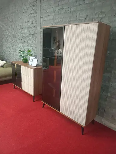 Комод з підсвіткою Вічі / Vici KSZ103 1-дверний з 3 шухлядами Горіх/кашемір Perfect Home Польща (PFH-091277) - фото 7