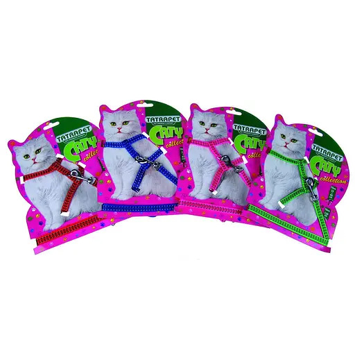 Набор шлей и поводок для кошек TatraPet Caty светоотражающий в ассортименте 1 х 22-45 x 120 см  