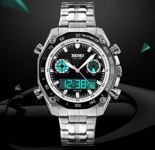 Наручные мужские часы Skmei 1204 direct (Черные с белым кантом) - фото 3