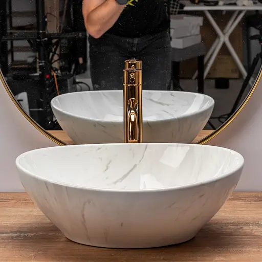 Умивальник Rea Sofia calala marmur накладний REA-U6598, Білий - фото 2