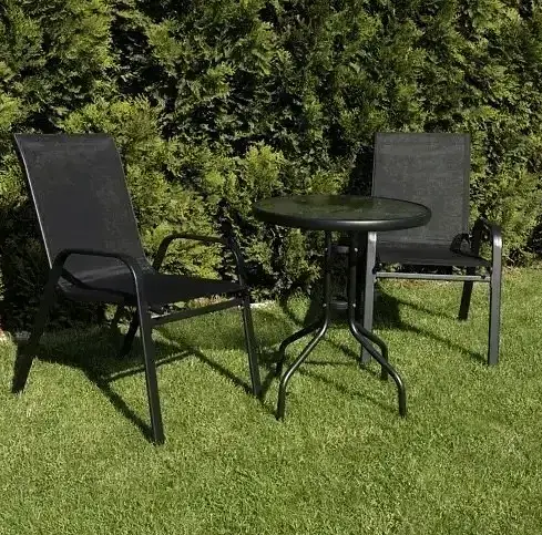 Набір садових меблів Gardlov 23461 стіл зі склом + 2 складані крісла чорний метал - фото 4