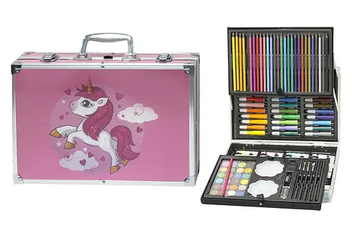 Набор для рисования и творчества Единорог в чемоданчике, 145 предметов (краски, карандаши, фломастеры), 13543