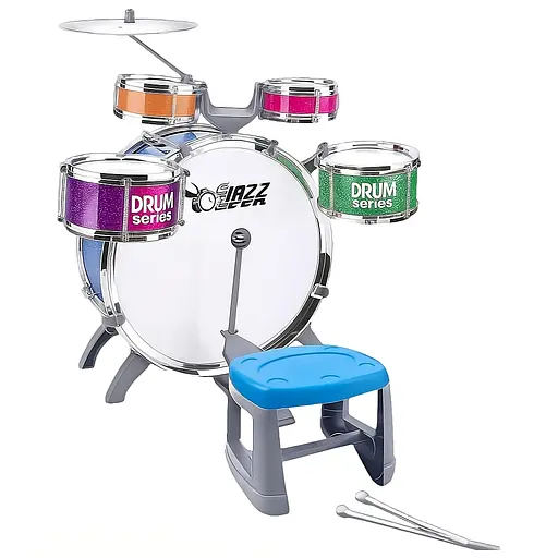 Дитяча барабанна установка L 552 — 4 барабани, тарілка, педаль, стілець і палички в комплекті