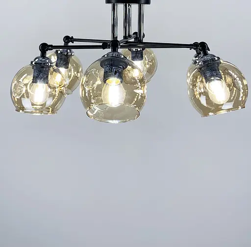 Сучасна люстра із янтарними плафонами | Арт. 51810/6 CH+BK+BR | Line F - фото 3