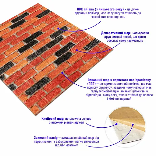 Самоклеящийся декоративный 3D панель 700х770х5мм Бежево-коричневый Екатеринославский матовый кирпич (047M) SW-00000636 - фото 2