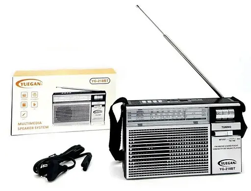 Радиоприемник Yuegan YG-218BT Bluetooth-радио, питание от сети, аккумулятора или батареек, AM/FM/SW, MP3, USB/microSD/TF - фото 2