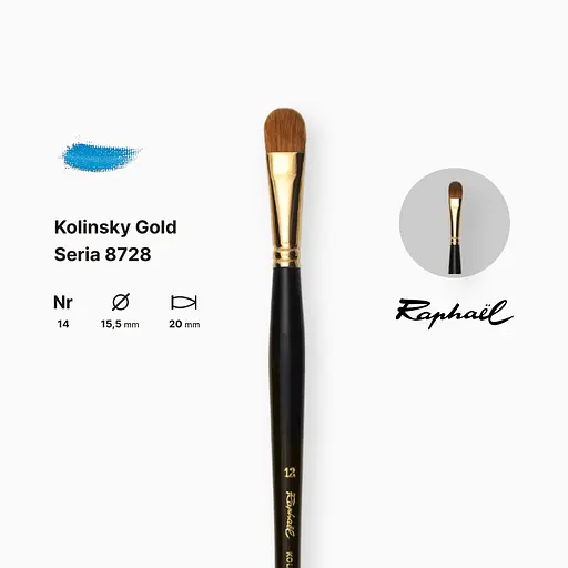 Кисть колонок овальная Raphael Kolinsky Gold, №14, профессиональная, длинная ручка - фото 2