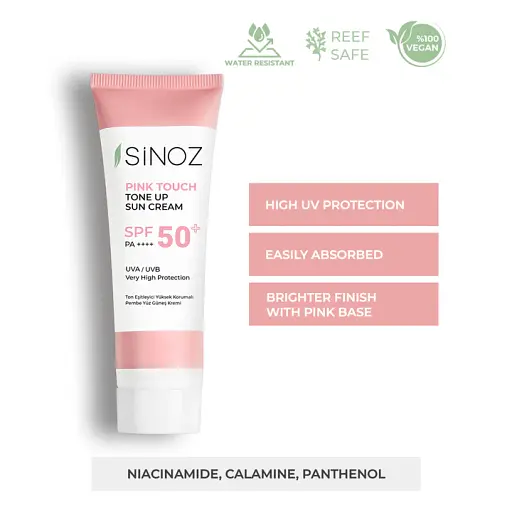 Солнцезащитный крем для лица Sinoz Pink Touch Tone Up SPF50+ для выравнивания тона 50 мл - фото 2