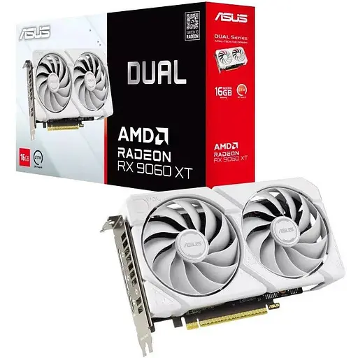 Відеокарта Radeon RX 9060 XT, Asus, DUAL (білий Edition), 16Gb GDDR6, 128-bit, HDMI/2xDP, 3250/20000 MHz, 8-pin - фото 1