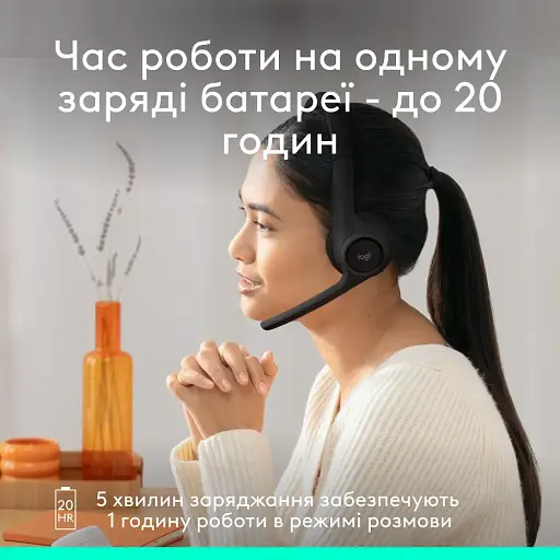 Гарнітура Logitech Zone 300 Wireless Headset BT Black (981-001407) (6996322) - фото 3