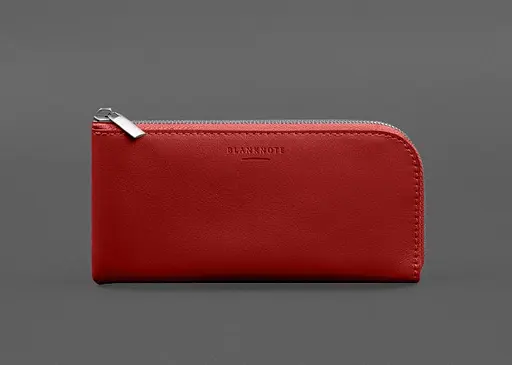 Кожаный портмоне-купюрник на молнии 14.1 красный - фото 1