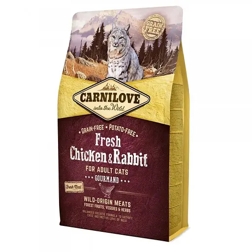 Корм сухой для взрослых кошек Carnilove Fresh Chicken and Rabbit for Adult cats с курицей и кроликом 2 кг - фото 3