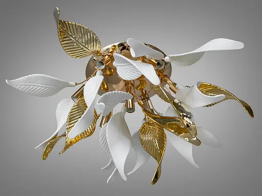 Гармоничная потолочная люстра с фарфоровыми элементами, 7 ламп, золото. - фото 2