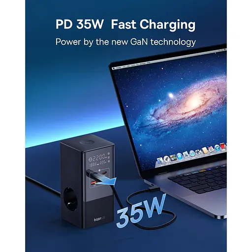 Сетевое зарядное устройство для Baseus GaN PowerCombo Tower Digital PowerStrip 35W Black E00023606113-00 (150724) - фото 11