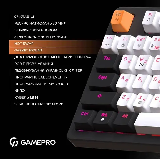 Клавіатура GamePro MK170B Outemu Red Hot-Swap RGB USB Black (MK170B) - фото 4
