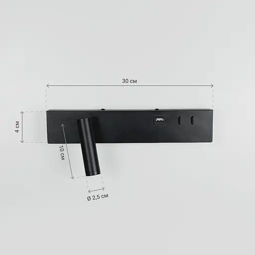 Чорное бра с поворотным спотом слева | разъем USB Line F Арт. WJ028/2R BK (правий) | USB-A - фото 6