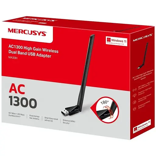 Адаптер WiFi Mercusys MA30H AC1300, USB - фото 3
