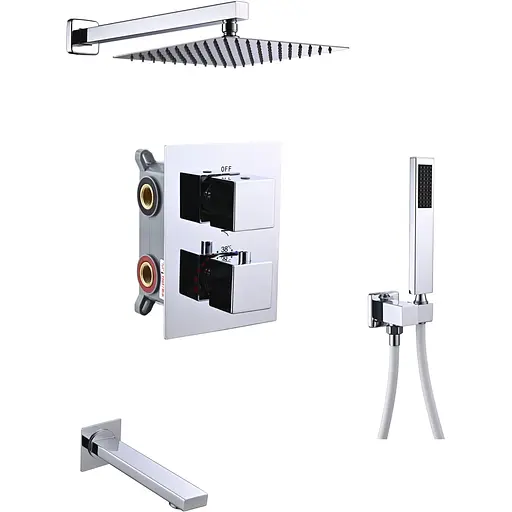 Душова система прихованого монтажу з термостатом із виливом Nett TSH-521, Хром - фото 1