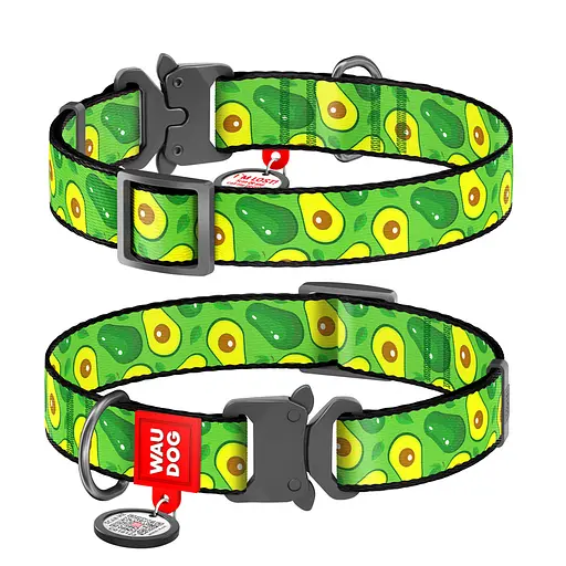 Ошейник для собак нейлоновый Waudog Nylon с QR-паспортом "Авокадо" металлическая пряжка-фастекс Ш 20 мм Д 28-40 см
