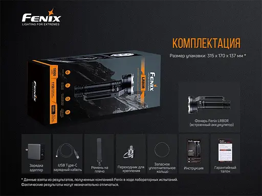 Суперпотужний пошуковий ручний ліхтар Fenix LR80R 18000лм Type-C (Чорний) - фото 10