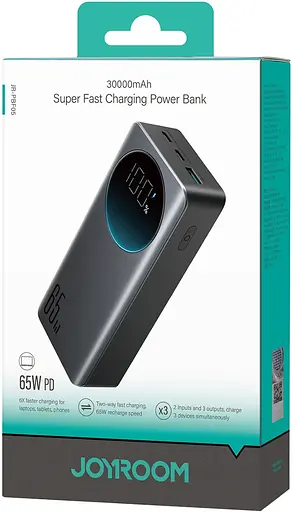 УМБ Joyroom 30000mAh 65W USB-A 2xUSB-C In/Out,PD,QC3.0 Black - фото 8