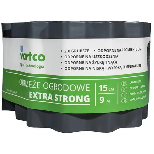 Бордюрна стрічка VARTCO 9 м х 15 см сірий БОРЛ0007 - фото 1