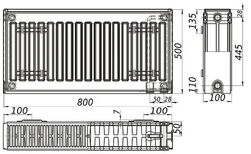 Радіатор сталевий панельний Kalite 22 низ/справа 500x800 (без INNER) 000022644, Білий - фото 4