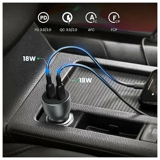 Автомобильный адаптер - зарядное устройство быстрое Ugreen CD213 2*USB-C 40 W (70594) - фото 5