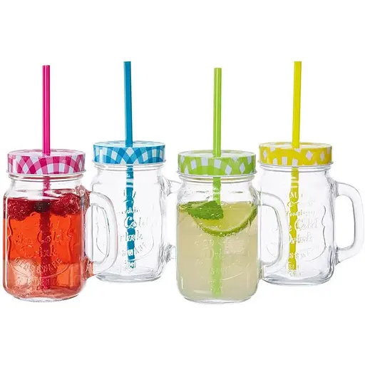 Кухлі-банки з кришками та трубочками 4 предмети Ernesto - фото 1