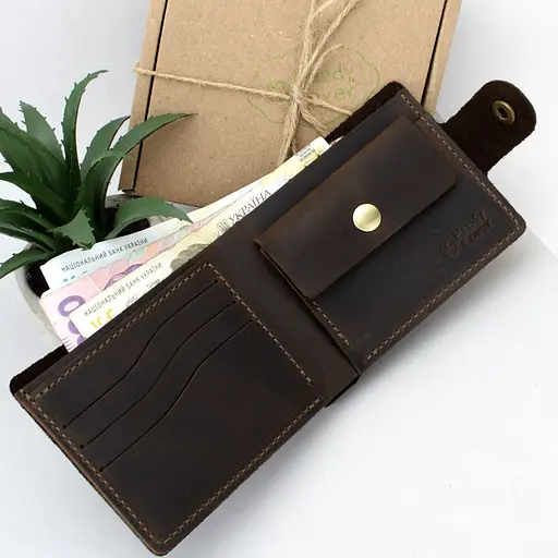 Портмоне мужское кожаное  на кнопке Handycover HC0028 коричневое - фото 2