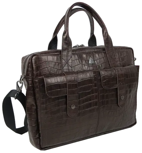 Мужская кожаная сумка Mykhail Ikhtyar под крокодила коричневая sum0028878 - фото 4