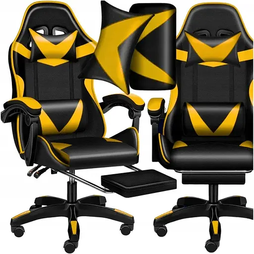 Кресло геймерское PLAYER с подставкой для ног и массажем Black/Yellow (100015) - фото 1