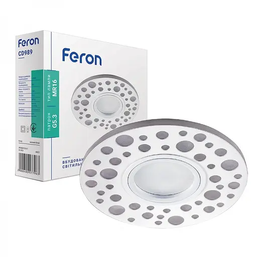 Свiтильник точковий Feron CD989 під лампу з RGB підсвіткою матовий білий (40027)