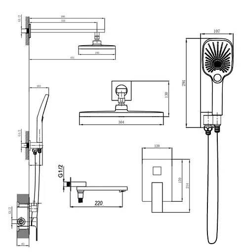 Душевая система универсальная Qtap Gemini Gunmetal Black PVD скрытого монтажа QTGEM114GMB45704 - фото 9