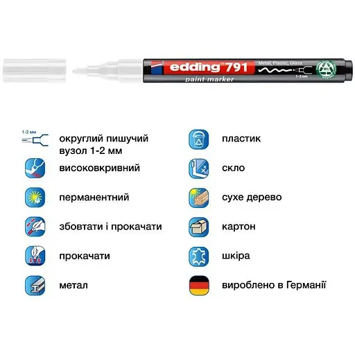 Маркер Edding Paint e-791 1-2 мм круглий білий (e-791/11n) - фото 2
