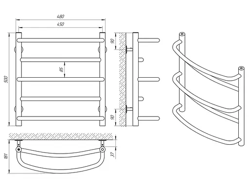 Водяна рушникосушка Laris Євромікс П6 450x600 бокове підключення 71207364, Хром - фото 4