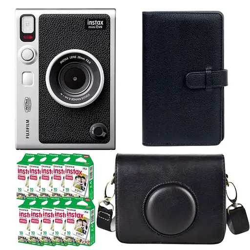 Подарочный набор камера Fujifilm Instax Mini EVO, Фотобумага 100 шт, Чехол, Фотоальбом 108 фото Черный - фото 1