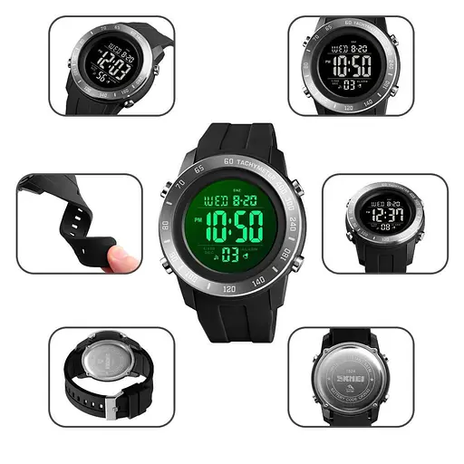 Чоловічий спортивний наручний годинник Skmei 1524 (Чорні з чорним) - фото 4