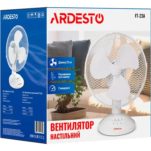 Вентилятор настольный Ardesto FT-23A 23 см 2 скорости белый - фото 11