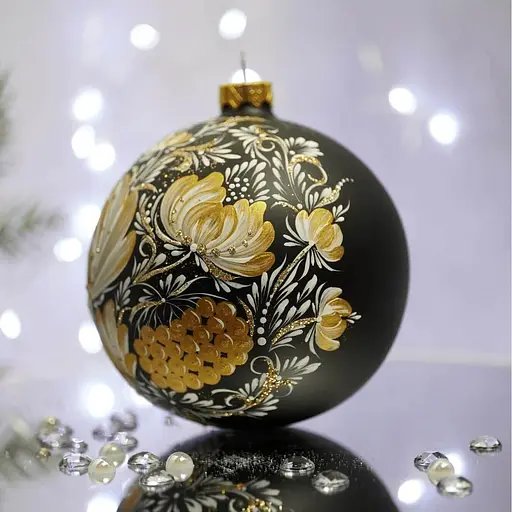 Ялинкова прикраса Санта Шоп Петриківка Золота квітка скло (4820001112269) - фото 3