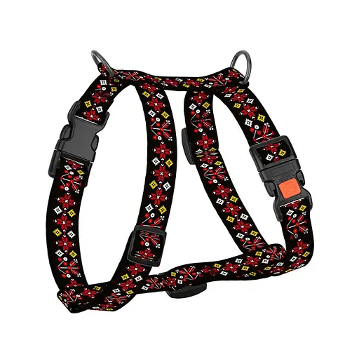 Шлея для собак Н-подібна Барксі патріотична 16 мм Вишиванка чорна