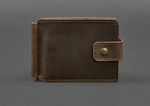 Кожаное портмоне 13.1 зажим с хлястиком темно-коричневое Crazy Horse - фото 1