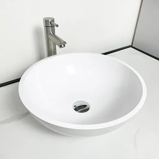 Раковина Adamant умывальник KREIS искусственный камень круглый без предотвращения для смесителя и перелива 420х150мм накладной белый - фото 5