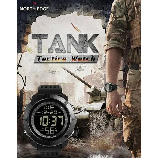 Часы мужские наручные North Edge Tank 5BAR (Черные) - фото 7