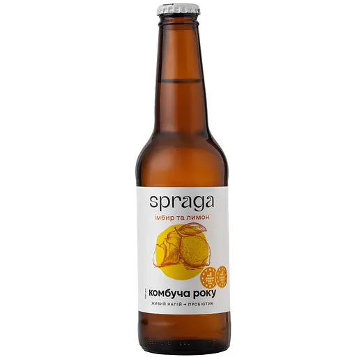 Напиток безалкогольный Spraga Комбуча имбирь и лимон 330 мл - фото 1